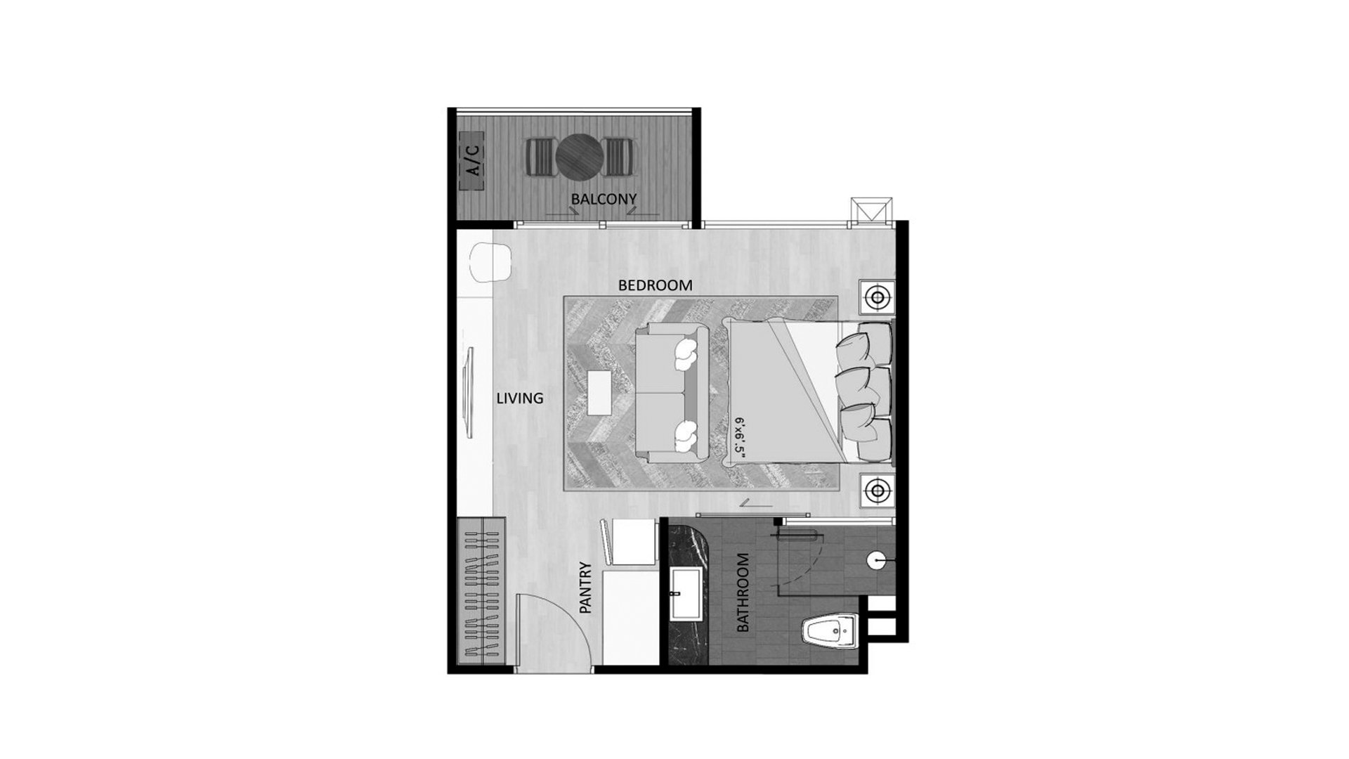 Condominium floor plan, 1 bedroom in The Sea Heaven No. 11007