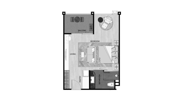 Condominium floor plan, 1 bedroom in The Sea Heaven No. 11011 (2D)