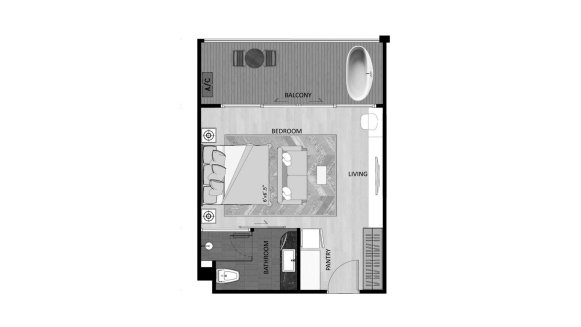 Condominium floor plan, 1 room in The Sea Heaven No. 11012 (2D)