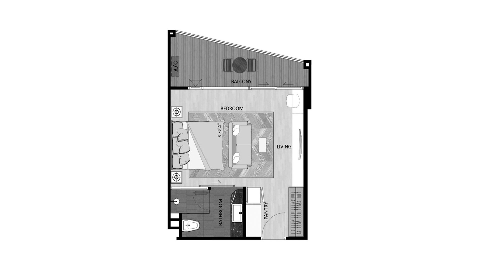 Condominium floor plan, 1 bedroom in The Sea Heaven No. 11009