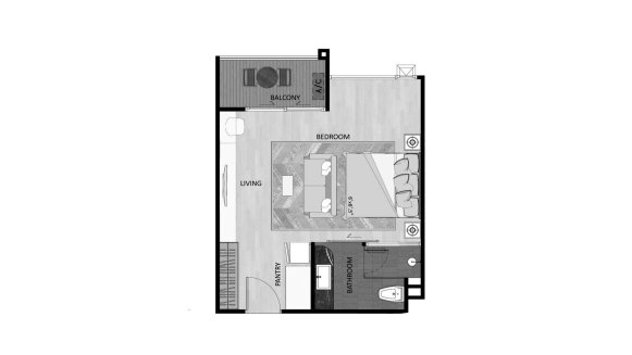 Condominium floor plan, 1 bedroom in The Sea Heaven No. 11006 (2D)