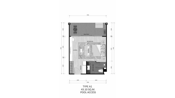 Condominium floor plan, 1 bedroom in The Sea Heaven No. 11022 (2D)